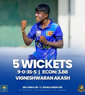 Sri Lanka U19 dominate Bangladesh by 98 runs as Vigneshwaran stuns with decisive spell