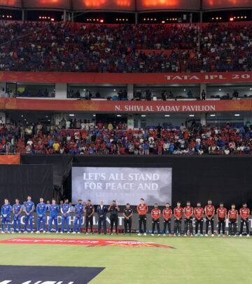 Cricket body pays solemn tribute at Rajiv Gandhi Stadium during high-profile T20 encounter.
