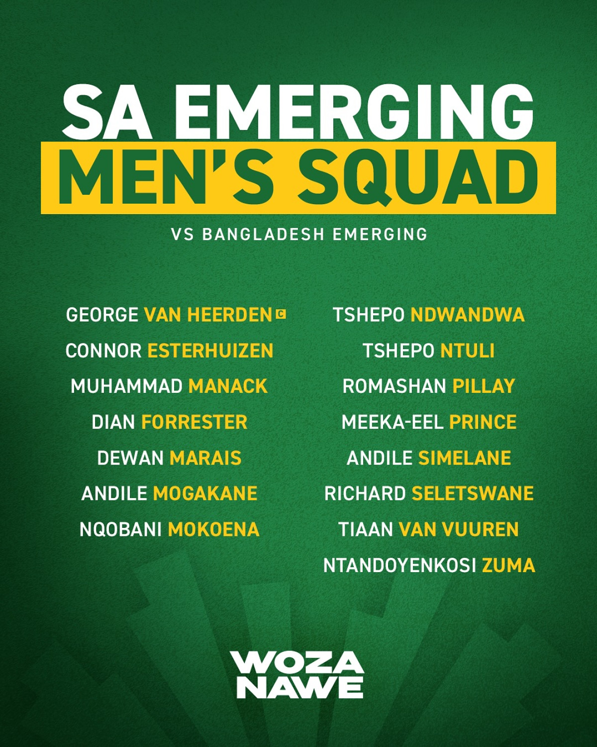 CSA Announces South Africa Emerging Teams For Bangladesh Tour CSA’s future talent gears up for Bangladesh Tour.