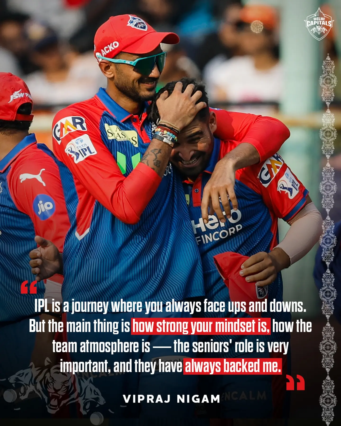 Delhi Capitals sends a heartfelt message to Vippi, pledging unwavering pitch support always.