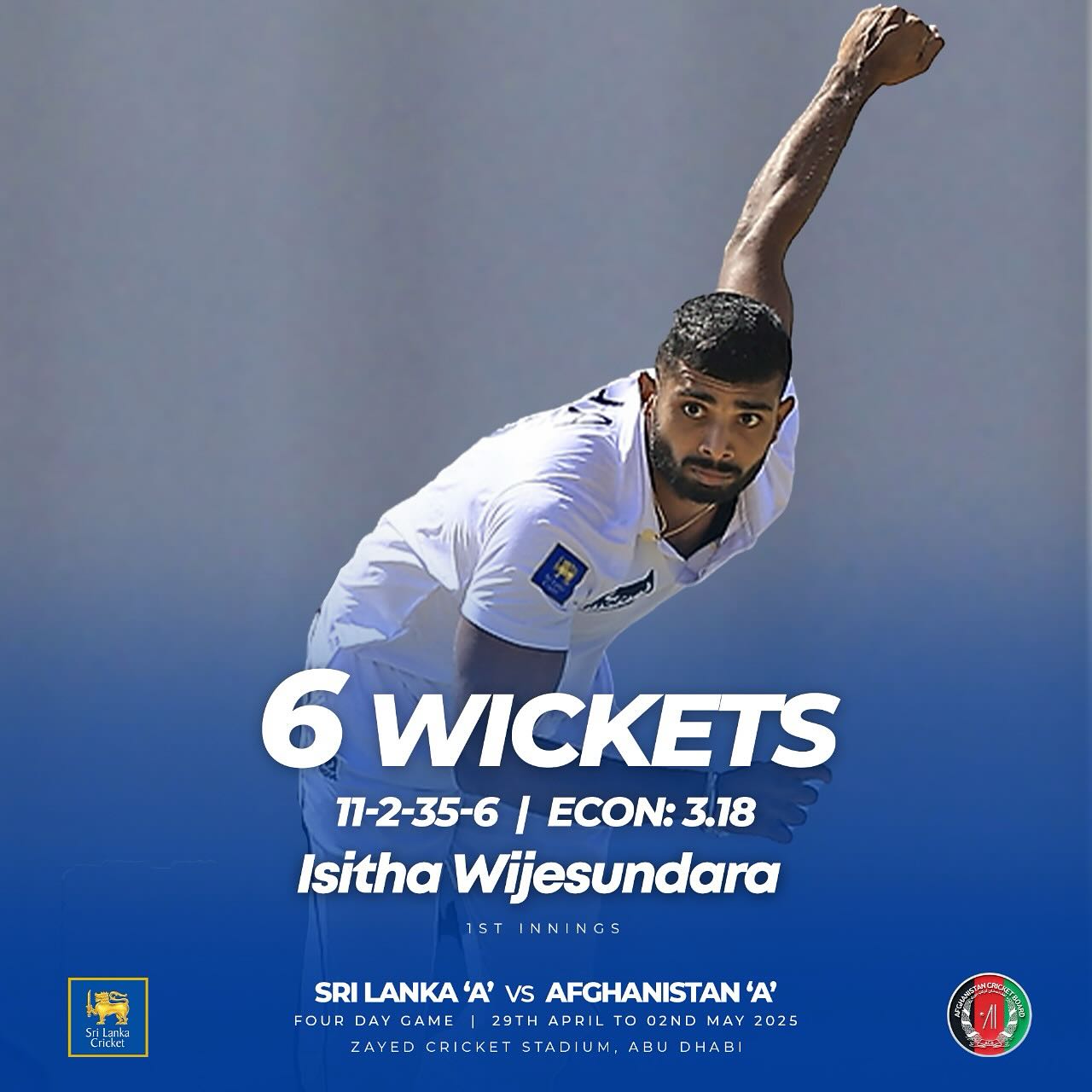 Isitha’s Spellbound Six Dazzles in SL vs AFG Clash Isitha delivers a dazzling pace performance, igniting passion for Sri Lanka Cricket at SL.