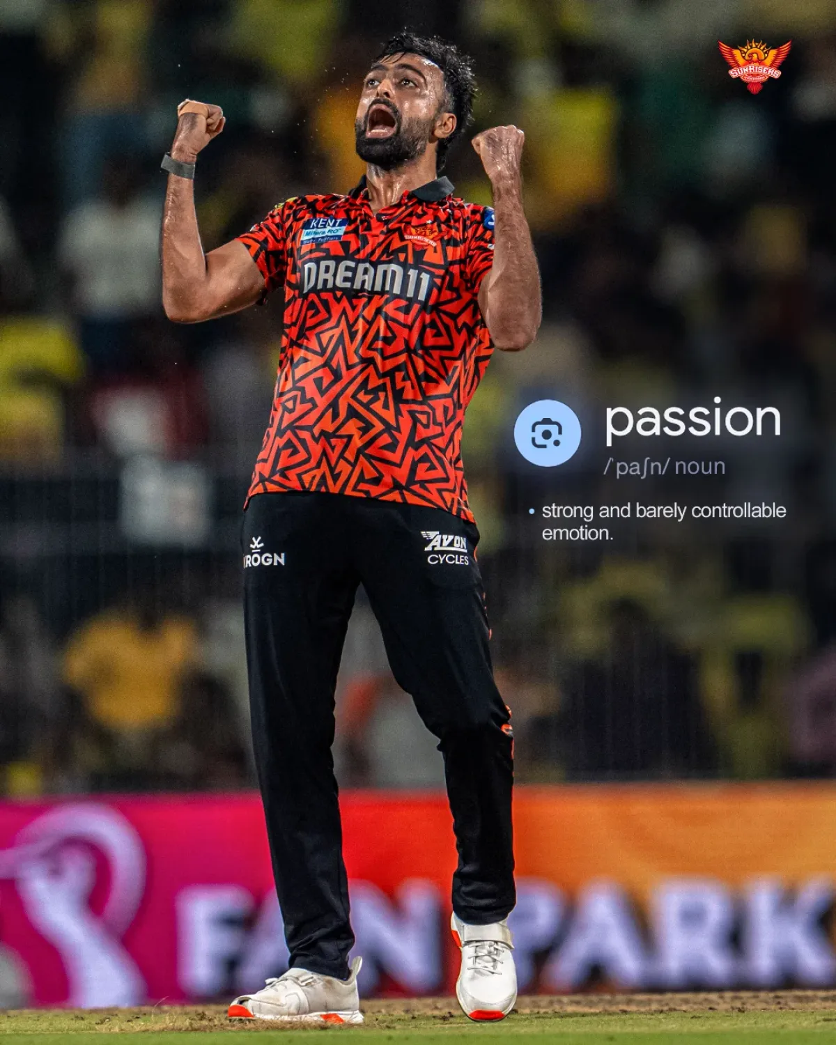 SRH celebrates bowler's intensity in viral image showcasing the emotional part of cricket.