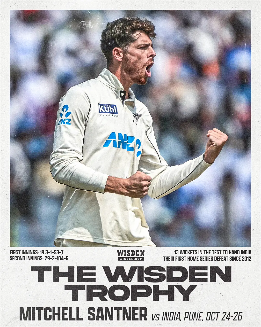 Mitchell Santner Wins 2024 Wisden Trophy For Outstanding Test Performance In Pune Mitchell Santner Wins 2024 Wisden Trophy For Outstanding Test Performance In Pune