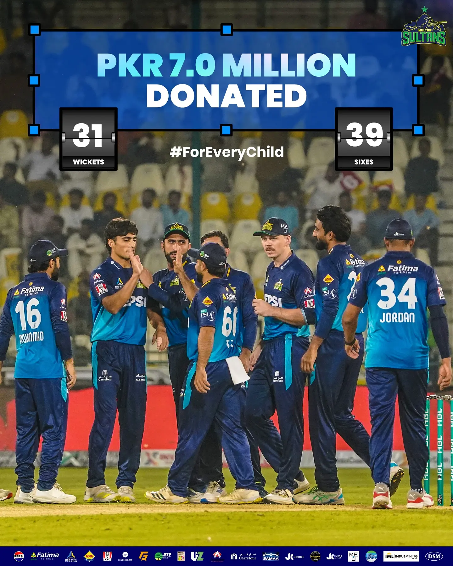 Multan Sultans Donate One Million For Every Six And Wicket To Charity Multan Sultans Donate Rs. 100K For Every Six And Wicket To Charity