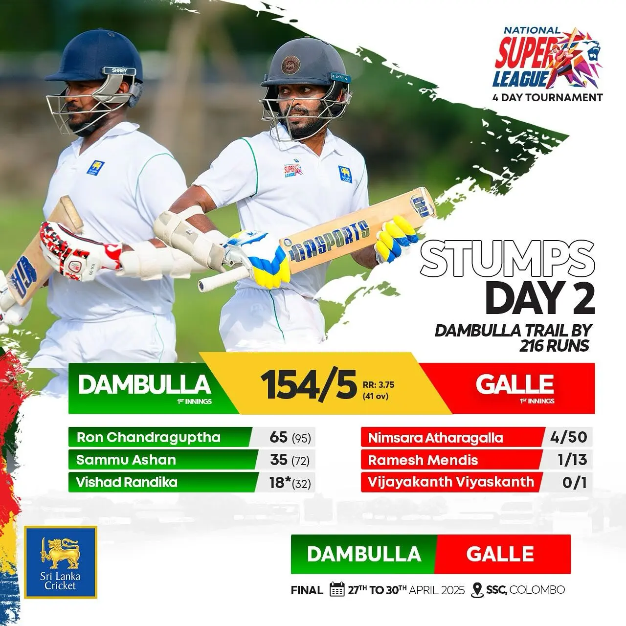 NSL 2025 Finals: Day Two Stumps in Sri Lanka Cricket Showdown NSL 2025 Finals action heats at Day Two stumps as Sri Lanka Cricket thrills ardent fans!!!