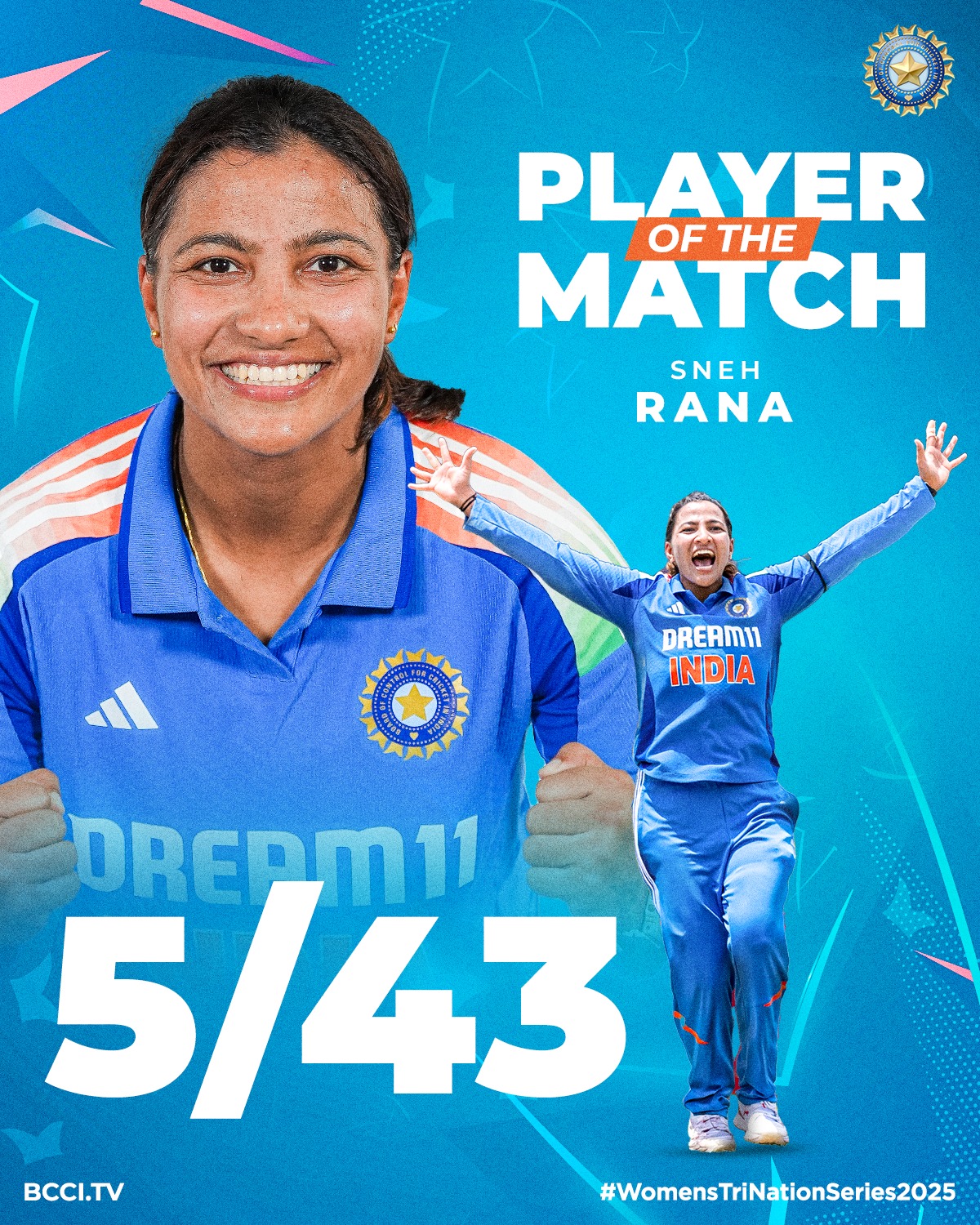 Sneh Rana Stars In Women’s Tri-Series Victory Sneh Rana spins magic, India stays unbeaten.