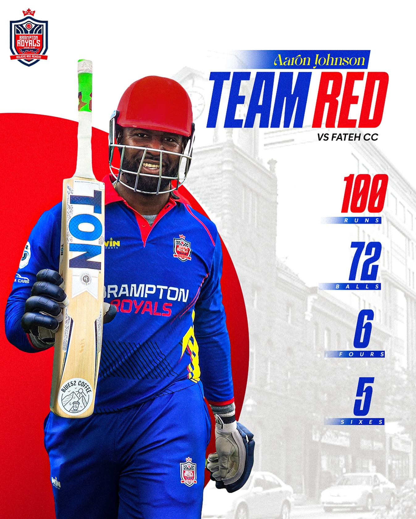 Aaron Johnson’s Explosive Hundred For Brampton Royals Season debut magic as the cricketer smashes 100 runs, igniting the scoreboard with flair!!
