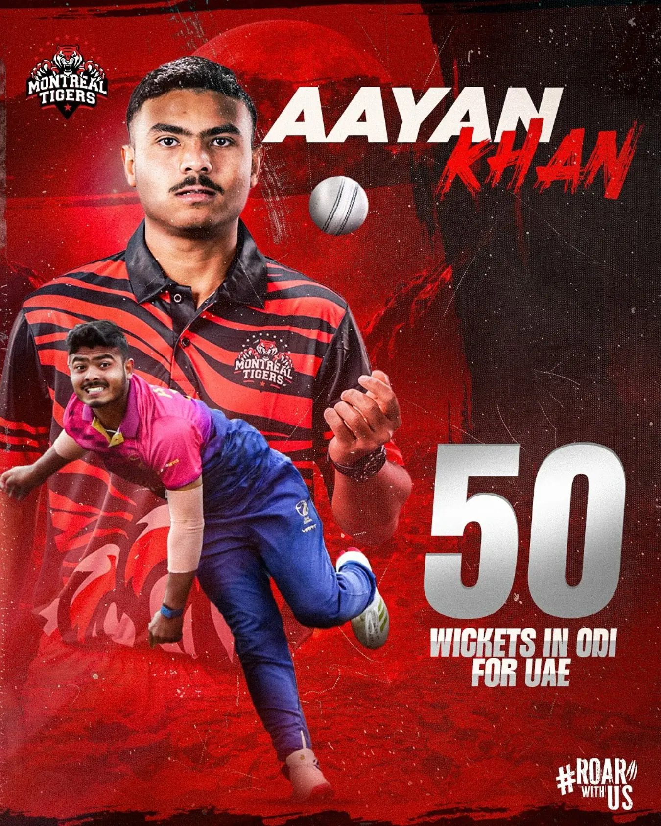 Aayan Khan Reaches ODI 50-Wicket Milestone Youngest Tiger Aayan Afzal Khan secures his 50th ODI wicket for UAE in cricket strides @50