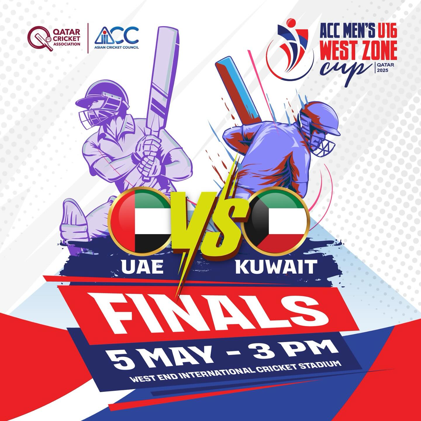 ACC U16 West Zone Cup Final In Qatar Join the live excitement at this U16 final: UAE vs Kuwait in Qatar, with free entry and fan prizes