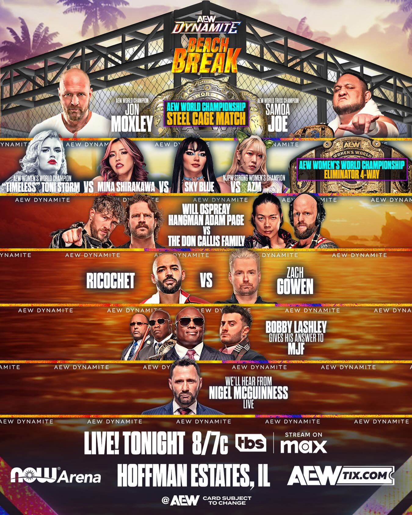 AEW Dynamite Live On TBS And Max Wrestling thrills ignite tonight with BEACH BREAK special airing live on TV + streaming!!!