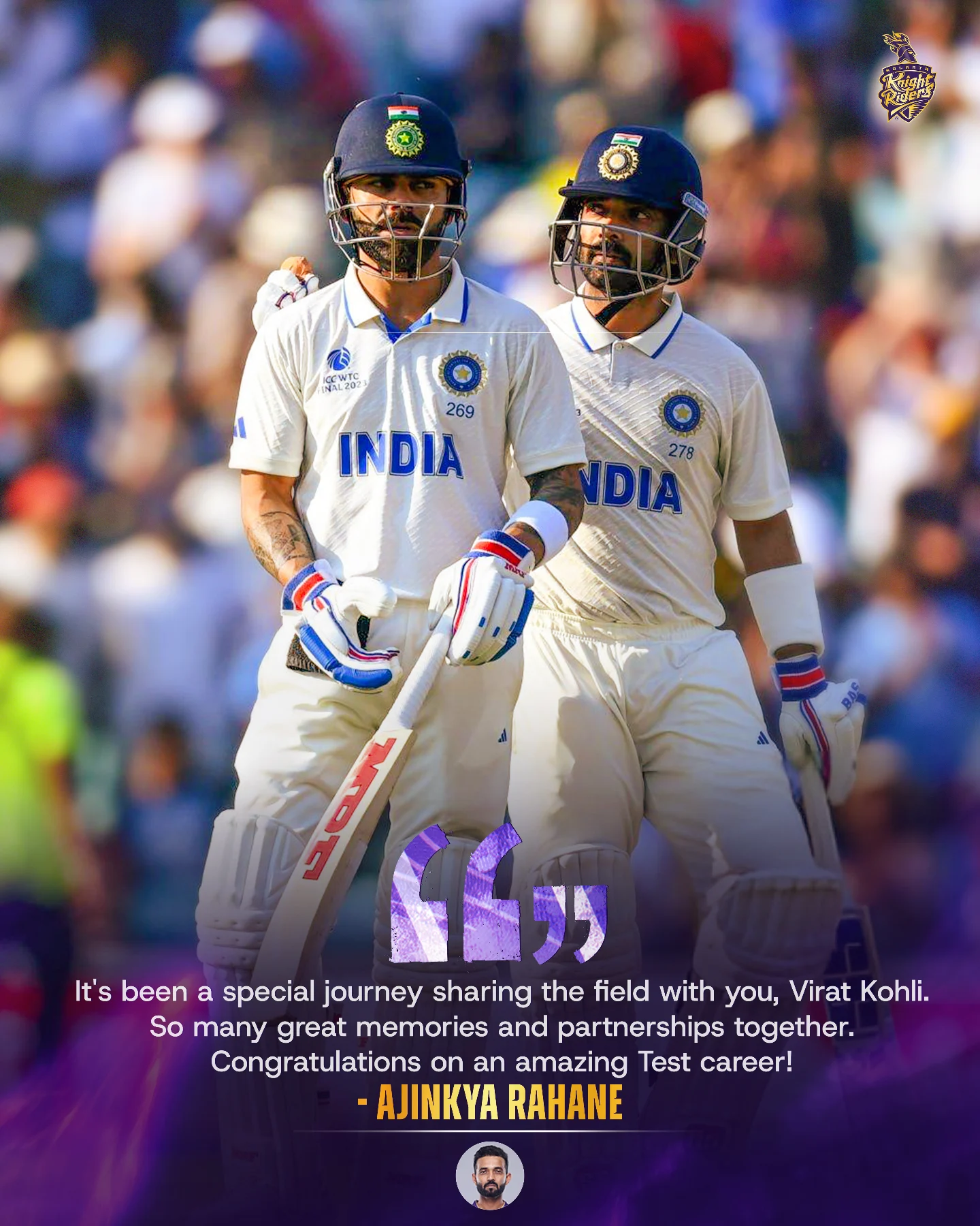 Rahane’s tribute to Kohli ignites the passion of Indian cricket fans across the nation.