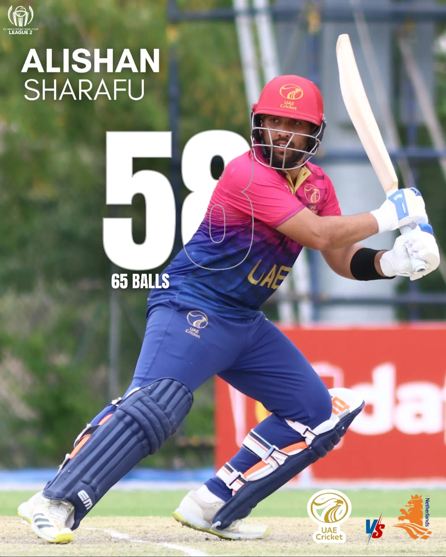 Alishan Sharafu’s Explosive 58 Set UAE On Firm Ground Sharafu’s blazing knock of 58 drives UAE forward in a must-watch clash versus Netherlands.