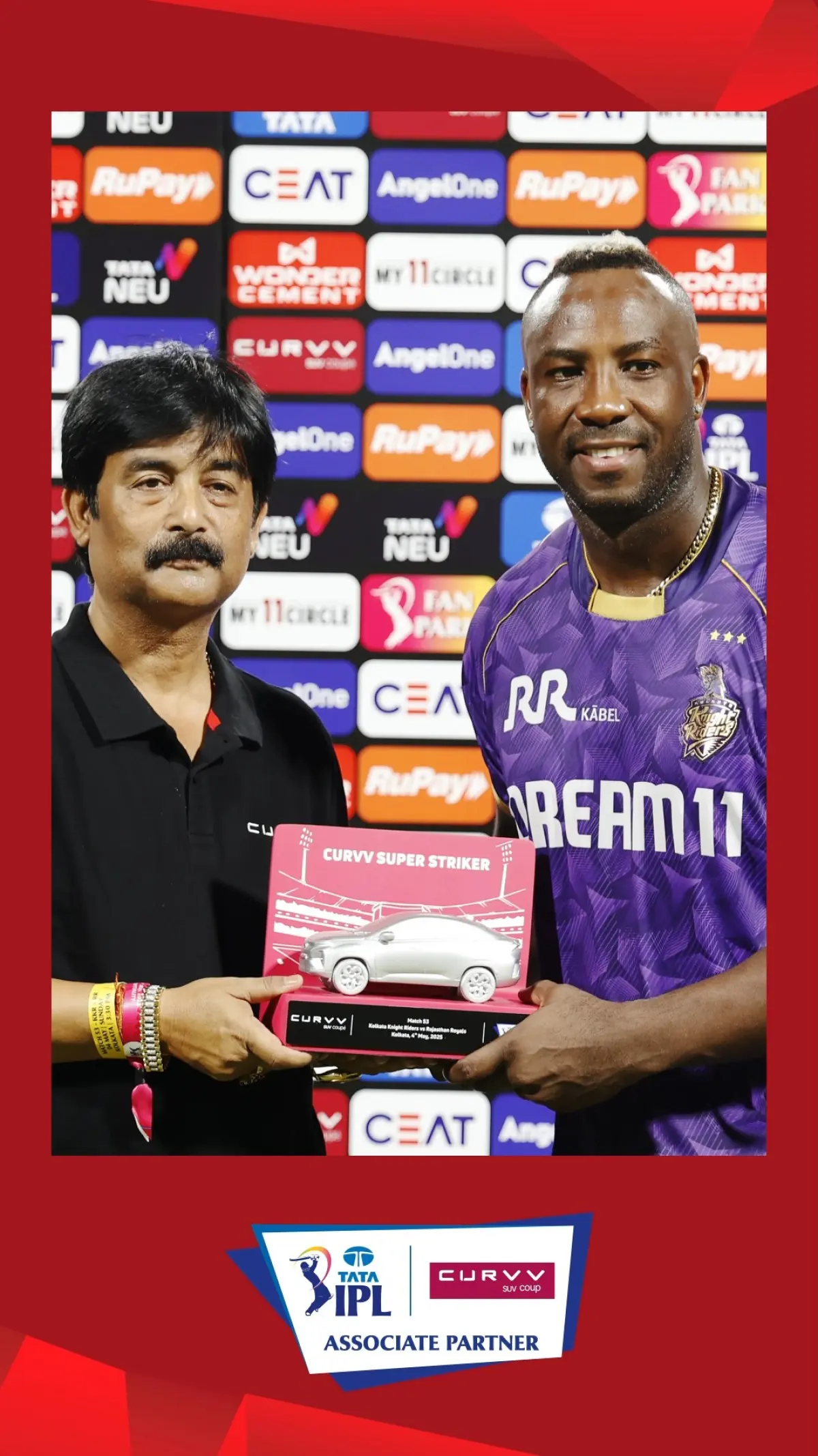 Andre Russell Bags Curvv Super Striker Award Russell dominates as KKR vs RR battle intensifies, delivering an electric show in the IPL.!