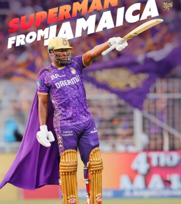 Russell’s explosive inning at IPL 2025 ignites the crowd, showcasing raw power and finesse.
