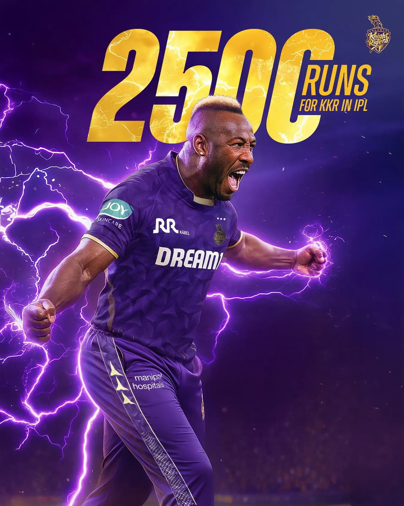 Andre Russell’s 2500 Runs Milestone Andre Russell’s 2500-runs stunt shakes the pitch in TATA IPL 2025 with explosive firepower.