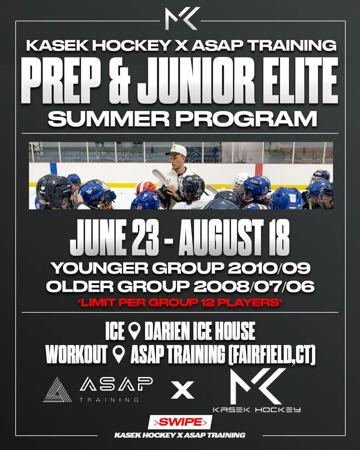 ASAP x KASEK Elite Summer Hockey Program Join the 8-week junior elite hockey prep program that gears athletes for the season ahead!