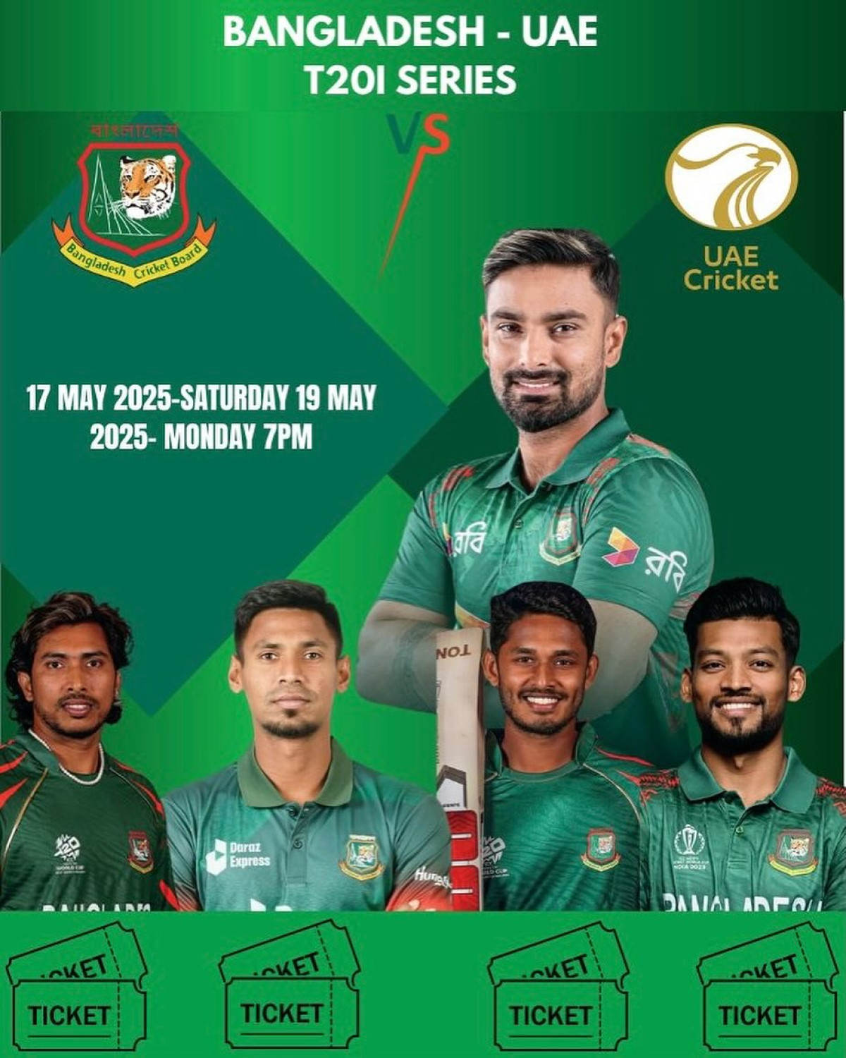 Bangladesh Faces UAE In Sharjah Cricket Clash Witness thrilling cricket as ticket sales begin at Sharjah Cricket Stadium today! Join now