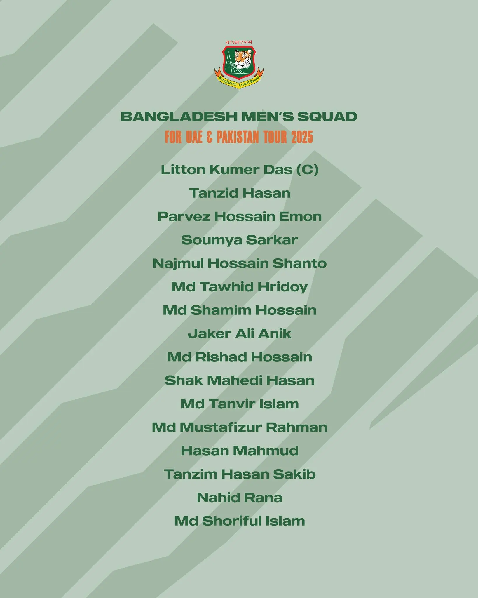 Bangladesh Tigers To Tour UAE And Pakistan Bangladesh Tigers take on UAE and Pakistan in a dynamic T20I tour May 17-June 3, 2025!!!!