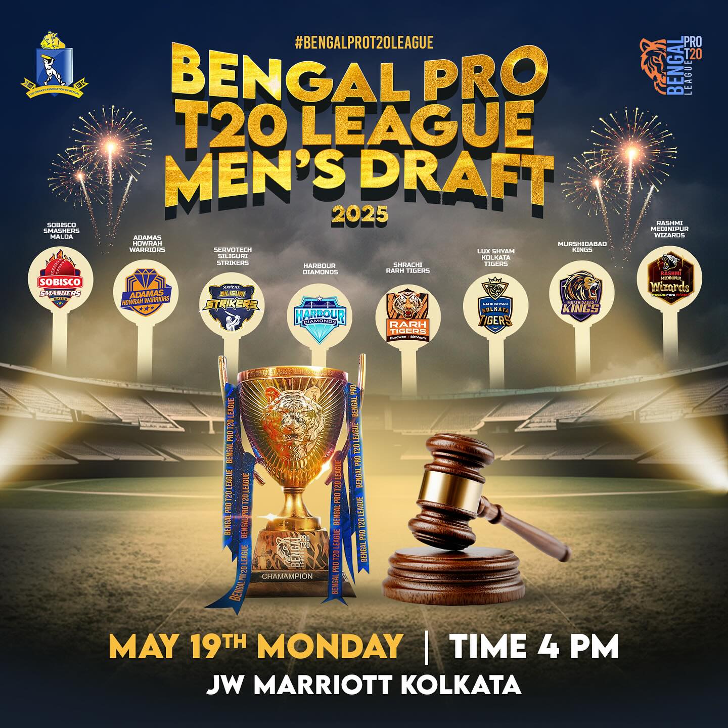 Bengal Pro T20 Draft Set To Unveil Future Cricket Stars Eight franchises gather at JW Marriott on May 19 to select Bengal’s top cricket talents for success today.