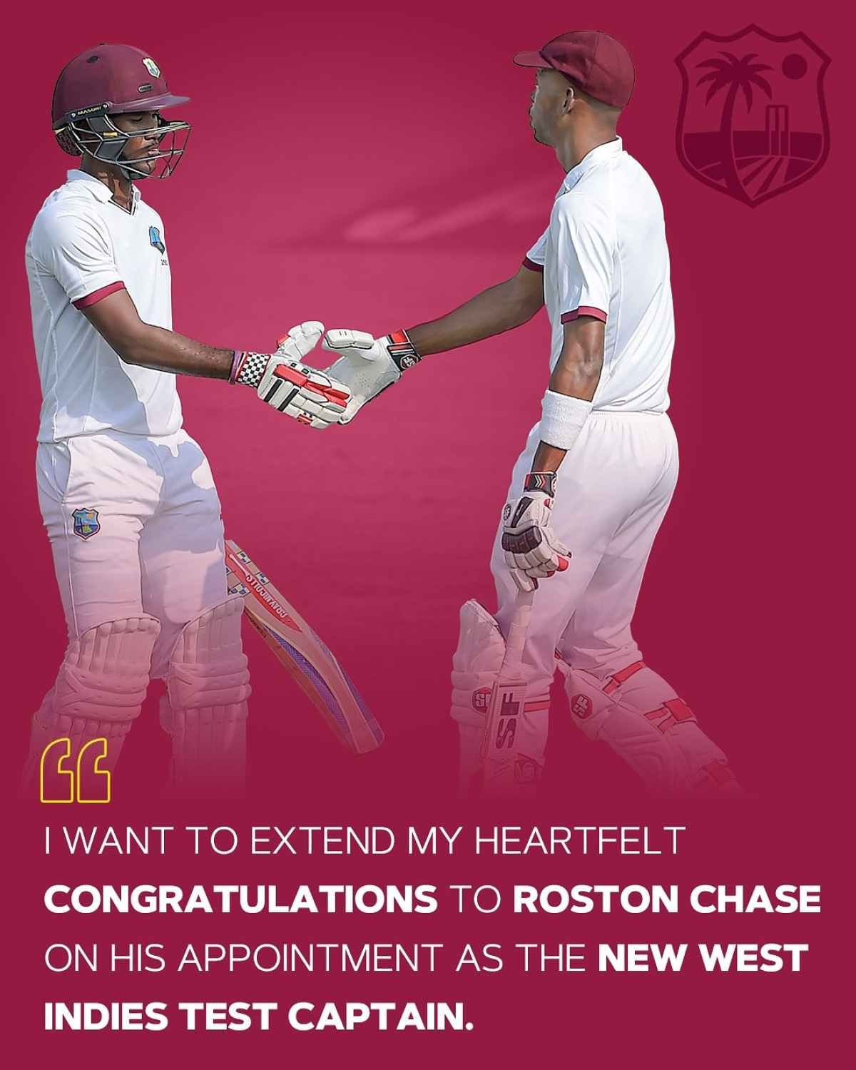 Brathwaite Congratulates New Captain Chase Former captain extends a heartfelt tribute as Roston Chase embarks on new leadership.
