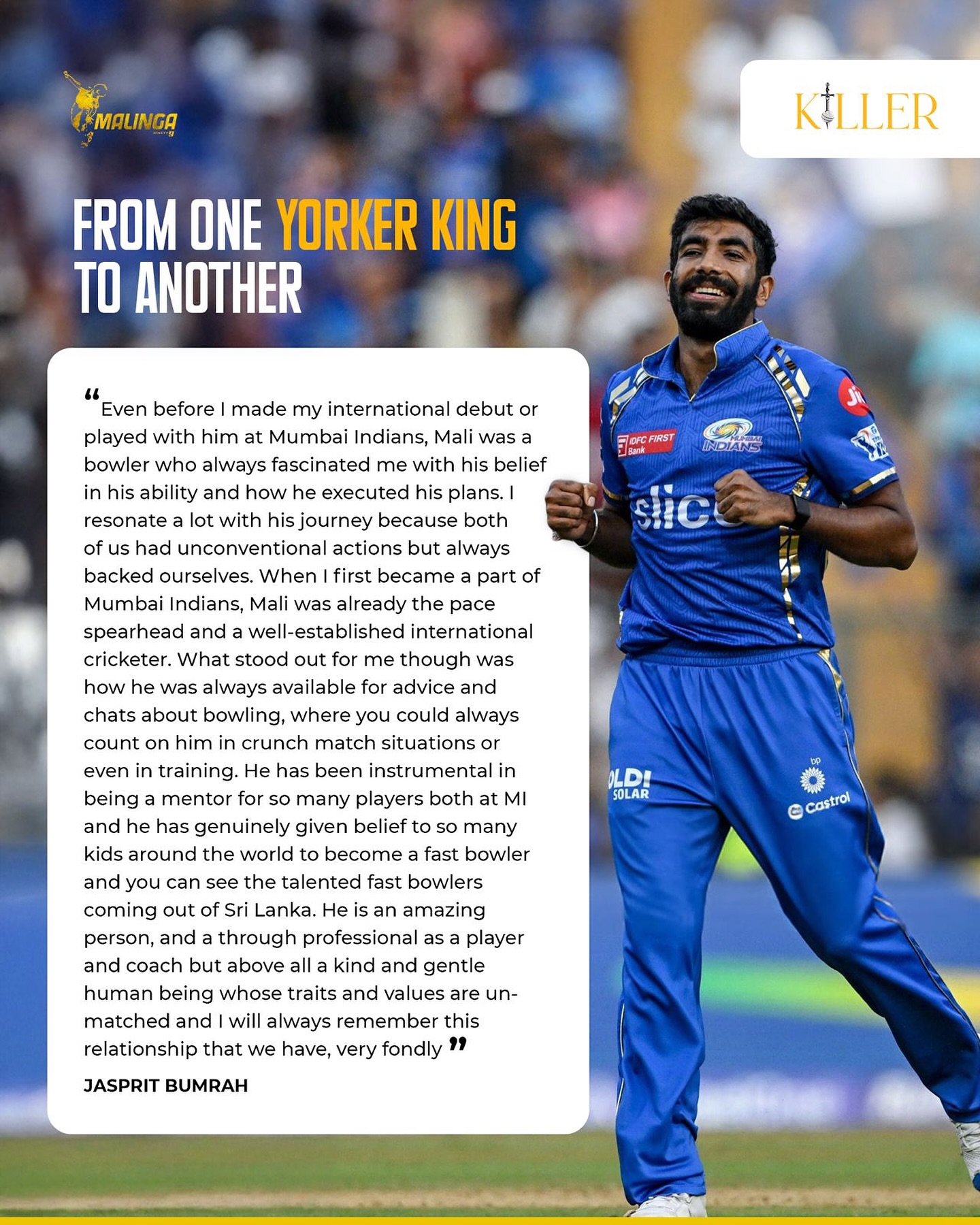 Bumrah Endorses Killer Book Insights Bumrah applauds Malinga’s KILLER book; fast-bowling mastery for cricket fans worldwide...