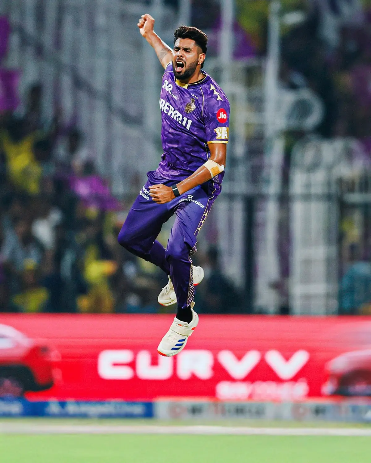 Celebration Ignites as KKR Lights Up TATAIPL2025 Harshit Rana celebrates with flair, igniting passion for Knight Riders in a vibrant display.