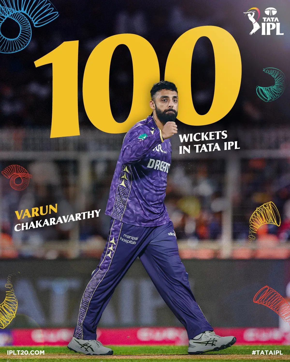 Century Of Wickets Milestone Milestone as Varun Chakaravarthy clocks dangerous Dewald Brevis for 52 runs in TATAIPL.!!