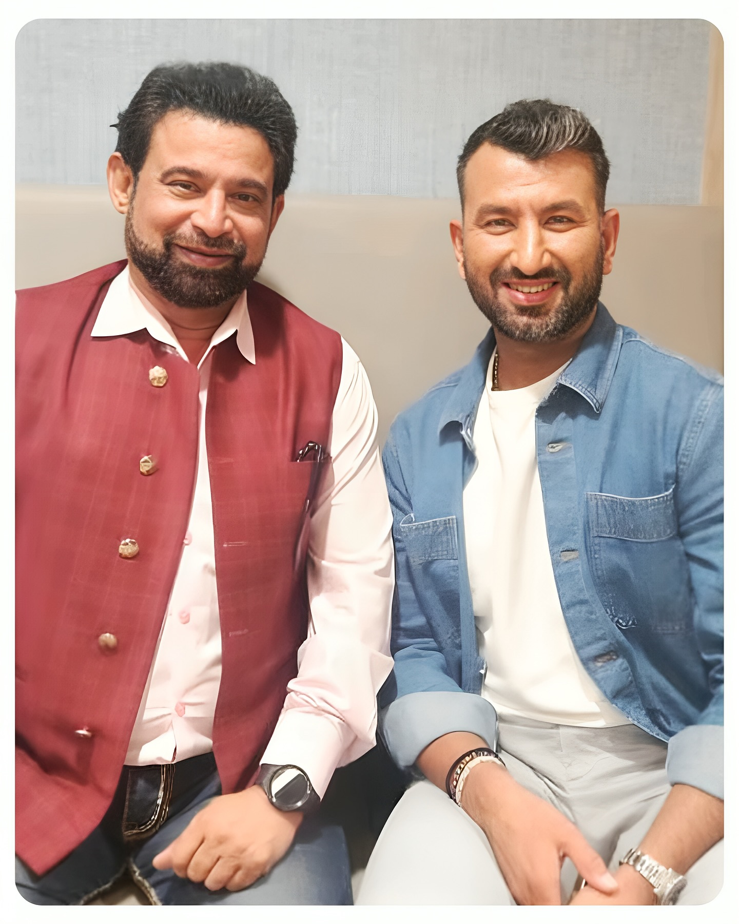 Chetan Sharma meets Cheteshwar Pujara in a laid-back, off-field reunion now.