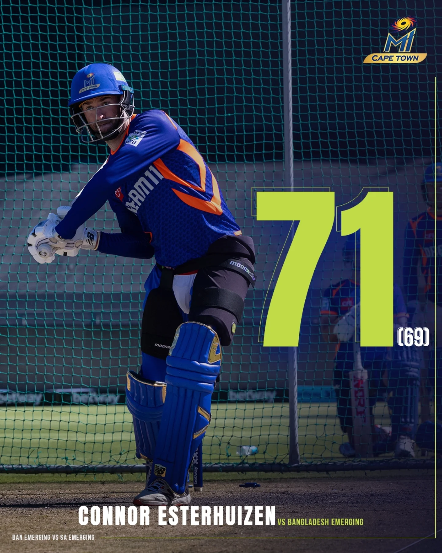 Composed Connor Shines For MI Cape Town Connor Esterhuizen exudes calm poise and leadership, embodying MI Cape Town spirit boldly.