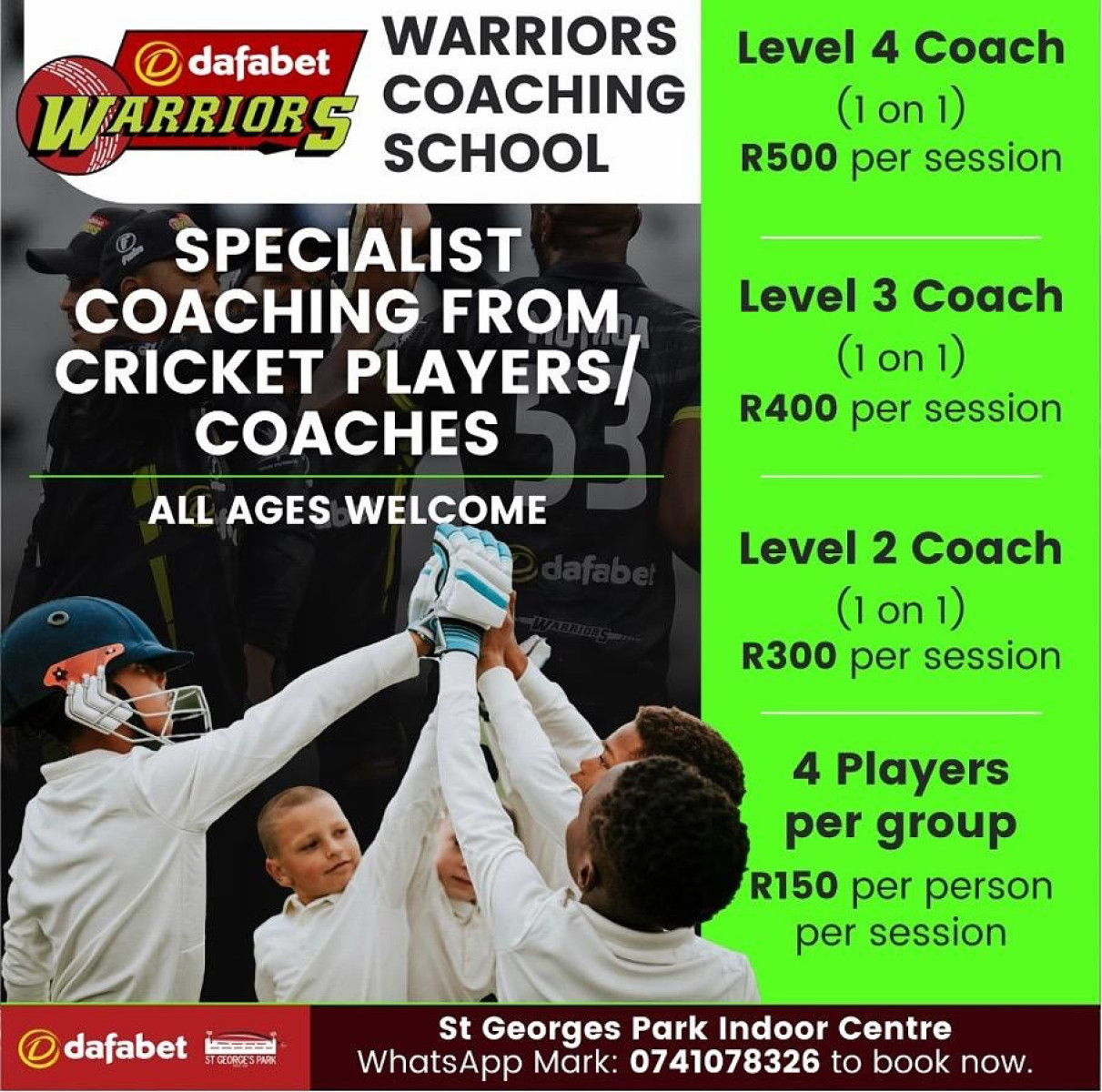 Dafabet Warriors Launch Winter Coaching Initiative Train with leading cricket coaches at Warriors Coaching School to sharpen skills for a winning season!!!
