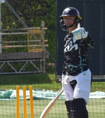 Cricketer showcases passion and precision in the nets.