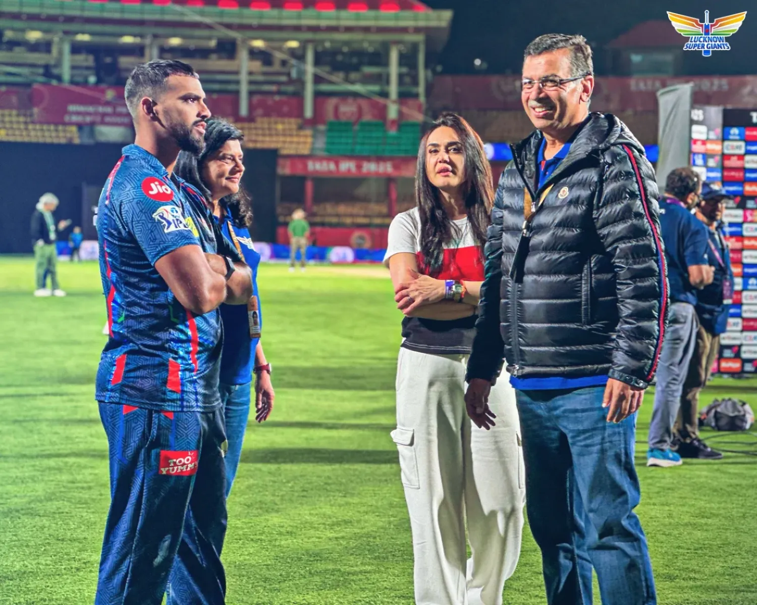 Dr. Sanjiv Goenka Meets Preity Zinta And Ness Wadia Chairman Goenka unites with cinema and business icons in a remarkable meet-and-greet event.