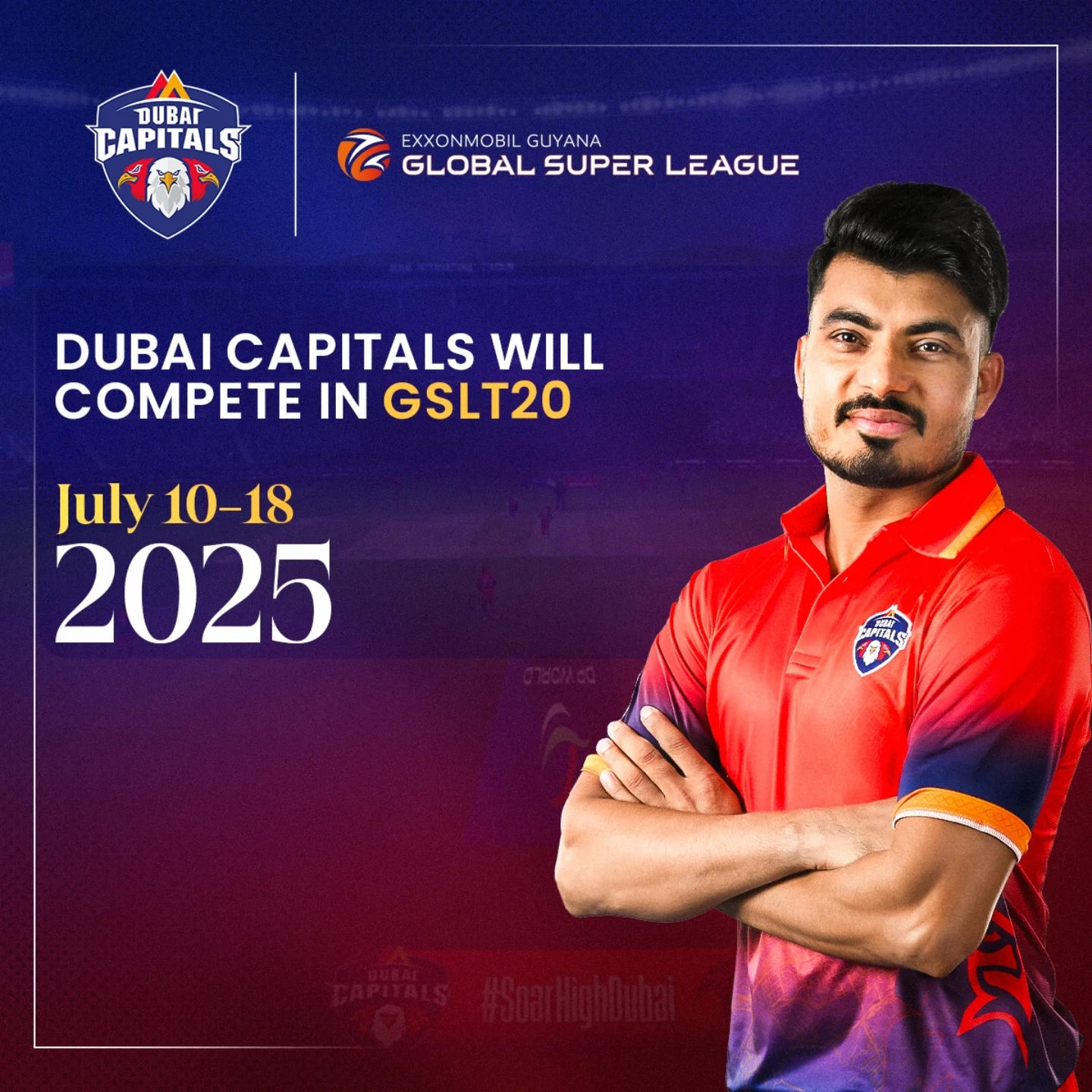 Dubai Capitals Charge Into GSLT20 Dubai Capitals embarks on a thrilling journey in GSLT20, ready to soar on the field, now!!