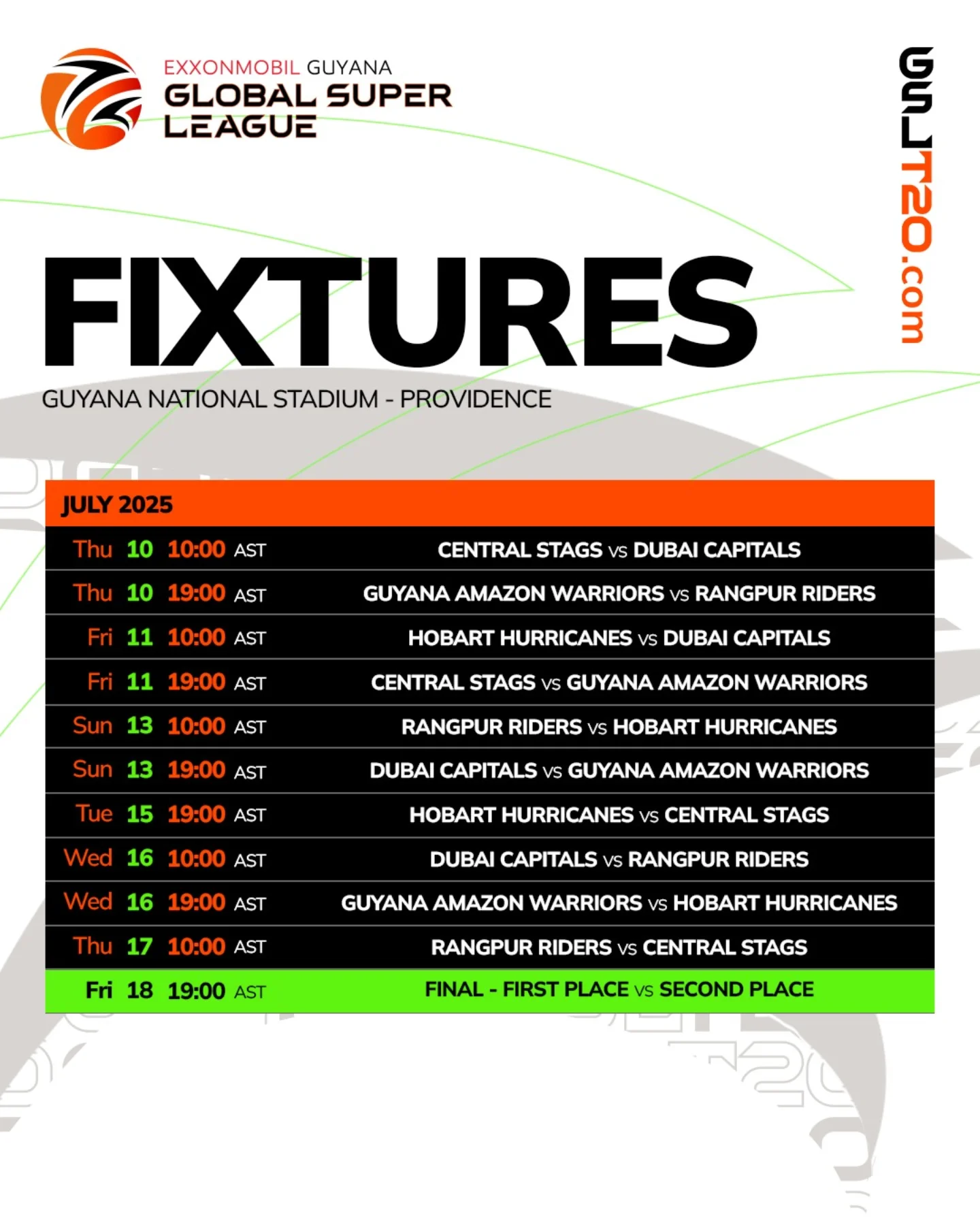 Global Super League 2025 Fixtures Announced New match schedule sparks fervor as premier cricket squads gear up for intense contests!!!