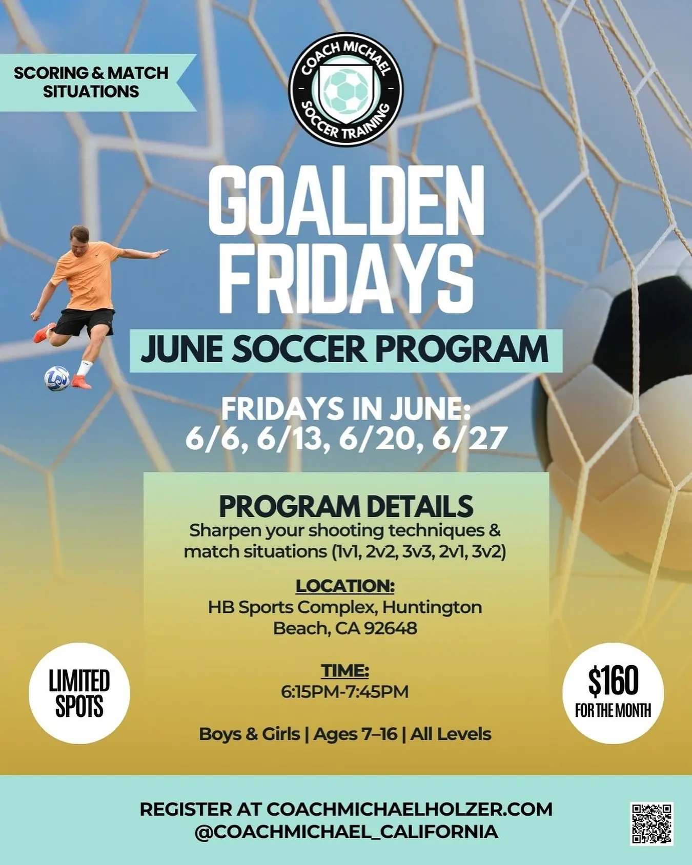 Golden Fridays Soccer Summer Program Experience top training at sunset in Huntington Beach while sharpening gameday decisions.