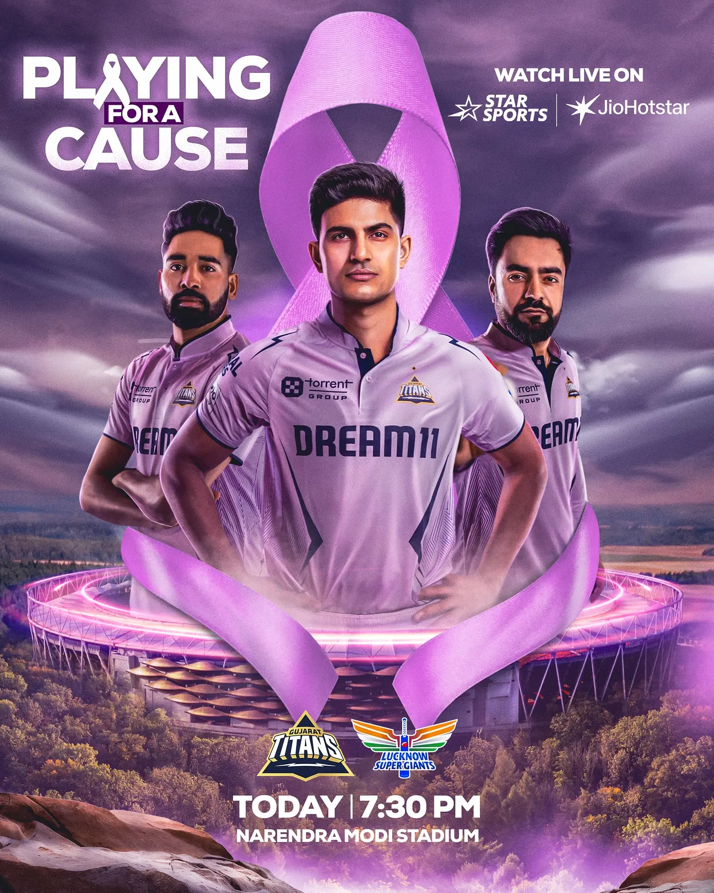 Gujarat Titans Unite In Lavender For Noble Cause Champions rally beyond the pitch, uniting hearts in lavender for strong community support.