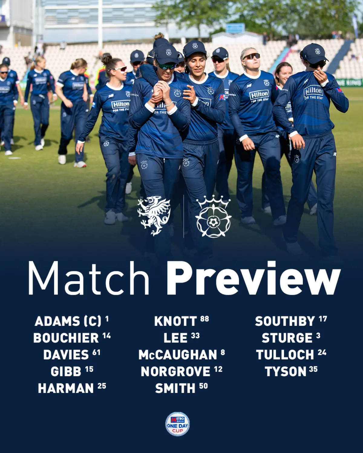 Hampshire Women Squad Named For Taunton Clash 14-Player Women Squad set to face Somerset at Taunton with Lauren Bell on Rest.