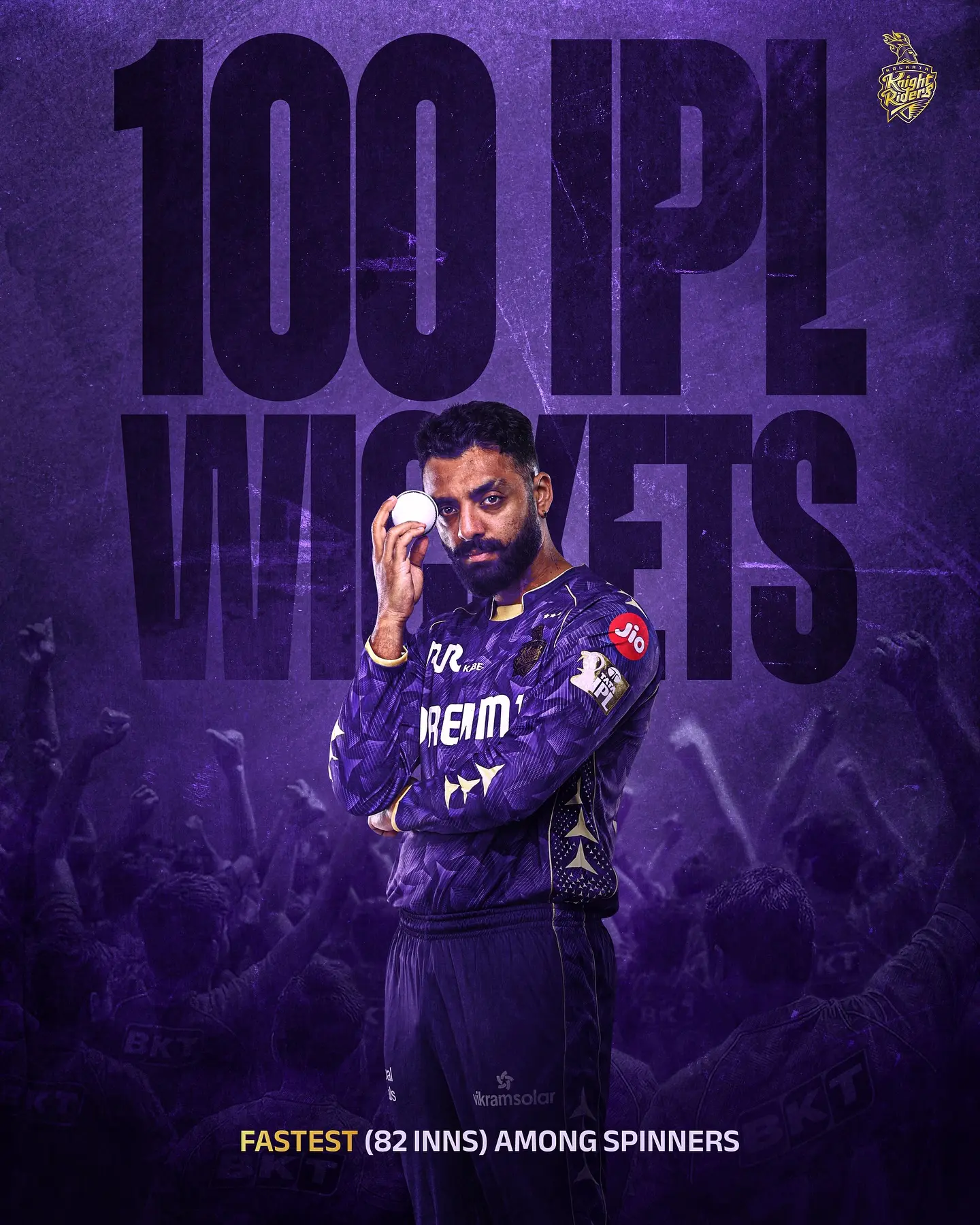 IPL Spinner Chakravarthy Sets 100-Wicket Record Powering past limits, Varun shatters records with his 100th IPL wicket for his team today.