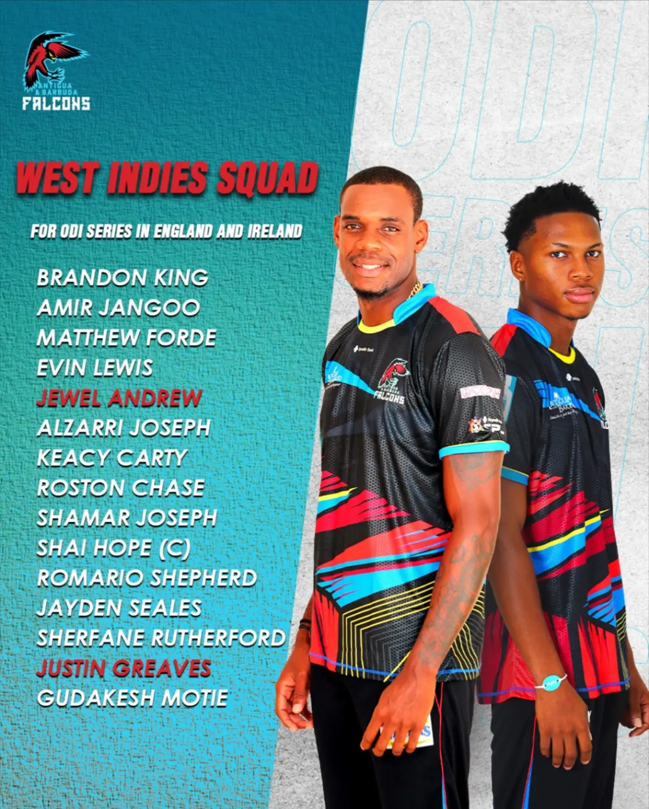Jewel Andrew Joins West Indies ODI Squad Young cricketers set to shine on the global stage with their new West Indies ODI call-up!!!