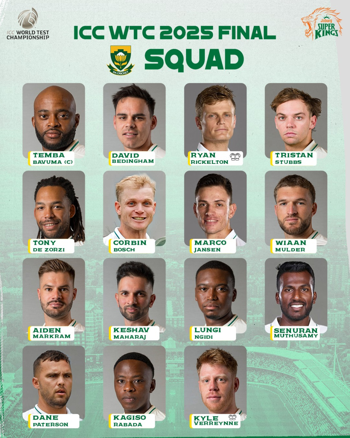Joburg Super Kings Ready For WTC25 Final Squad ignites nation's dreams in South Africa as they gear up for an epic WTC25 showdown!.
