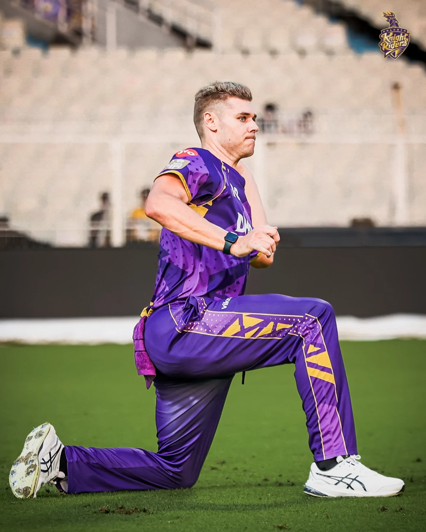 Knight Riders Gear Up For TATA IPL 2025 Spencer Johnson exhibits focus with a determined stance as KKR readies for TATA IPL 2025!!