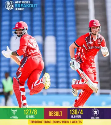 Legions rule the table with a 6-wicket win over Titans in a thrilling Breakout T20 match!.