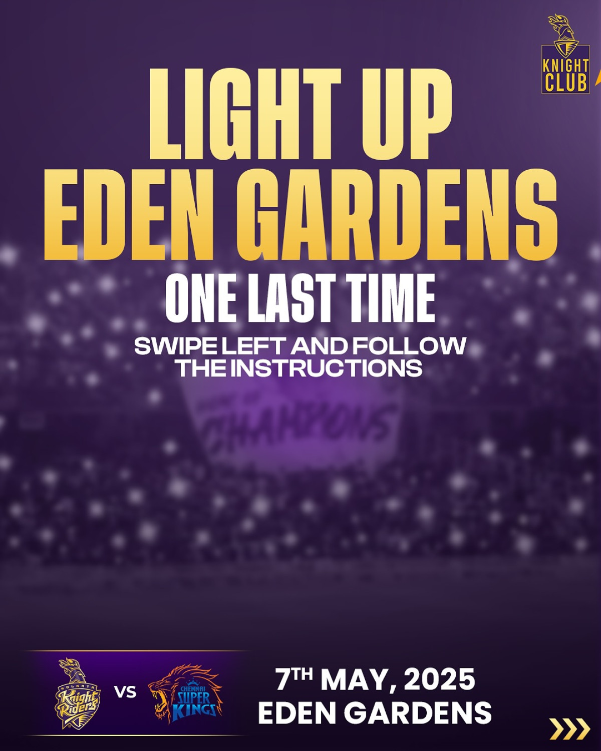 Lights, Knights and Magic at Eden Gardens Experience breathtaking energy as Kolkata Knight Riders light up Eden Gardens on May 7th!