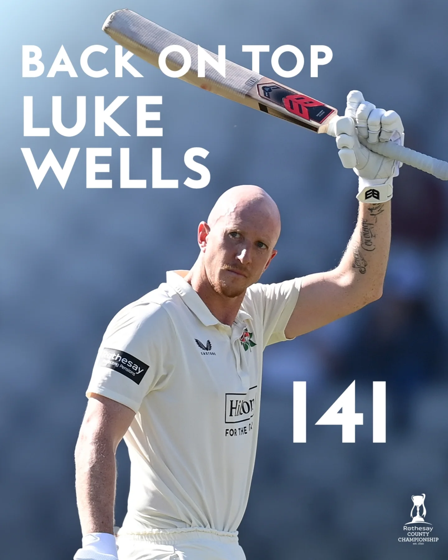 Luke Wells Shines With Century At Lancashire After seven middle-order outings, the batsman returns to top with a superb 100-run knock!!