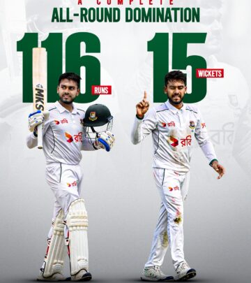 Cricket star Mehidy dazzles with 2000+ runs, 200 wickets and historic Test milestones bold.