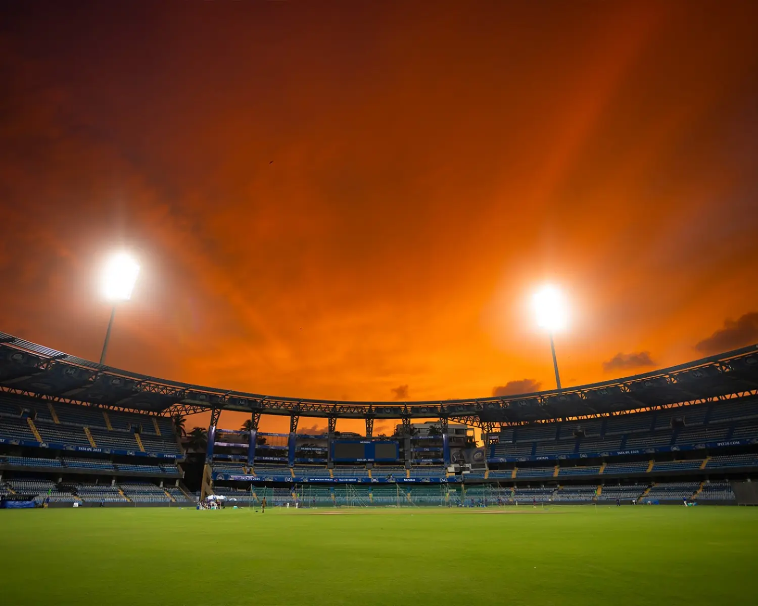 Mumbai Indians Shine Under Wankhede Sunset Cricket passion meets breathtaking sunset visuals in a dazzling display by Mumbai Indians.