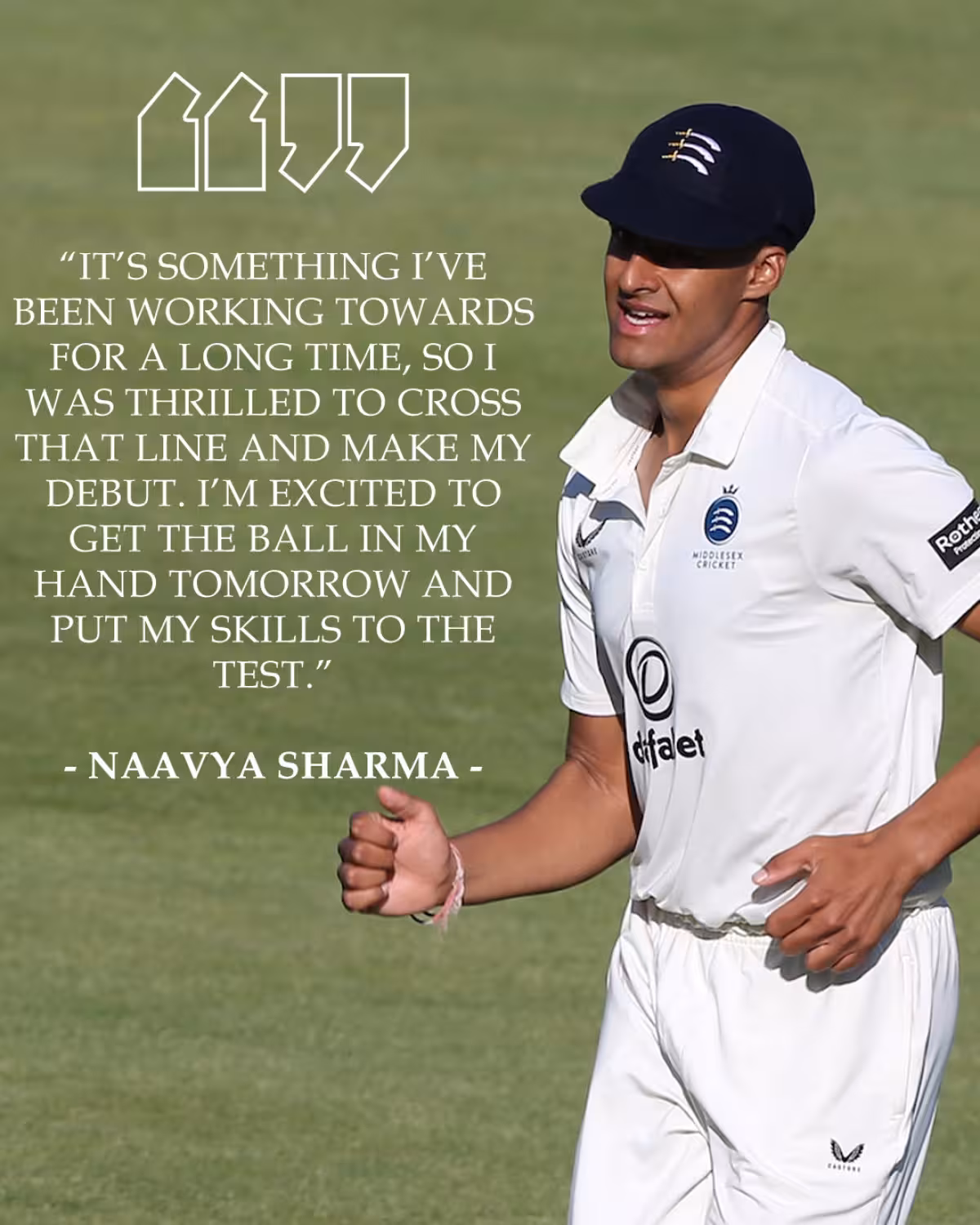 Naavya Sharma Shines On First-Class Debut Naavya Sharma makes his mark: poised for his first wicket in a captivating Middlesex clash