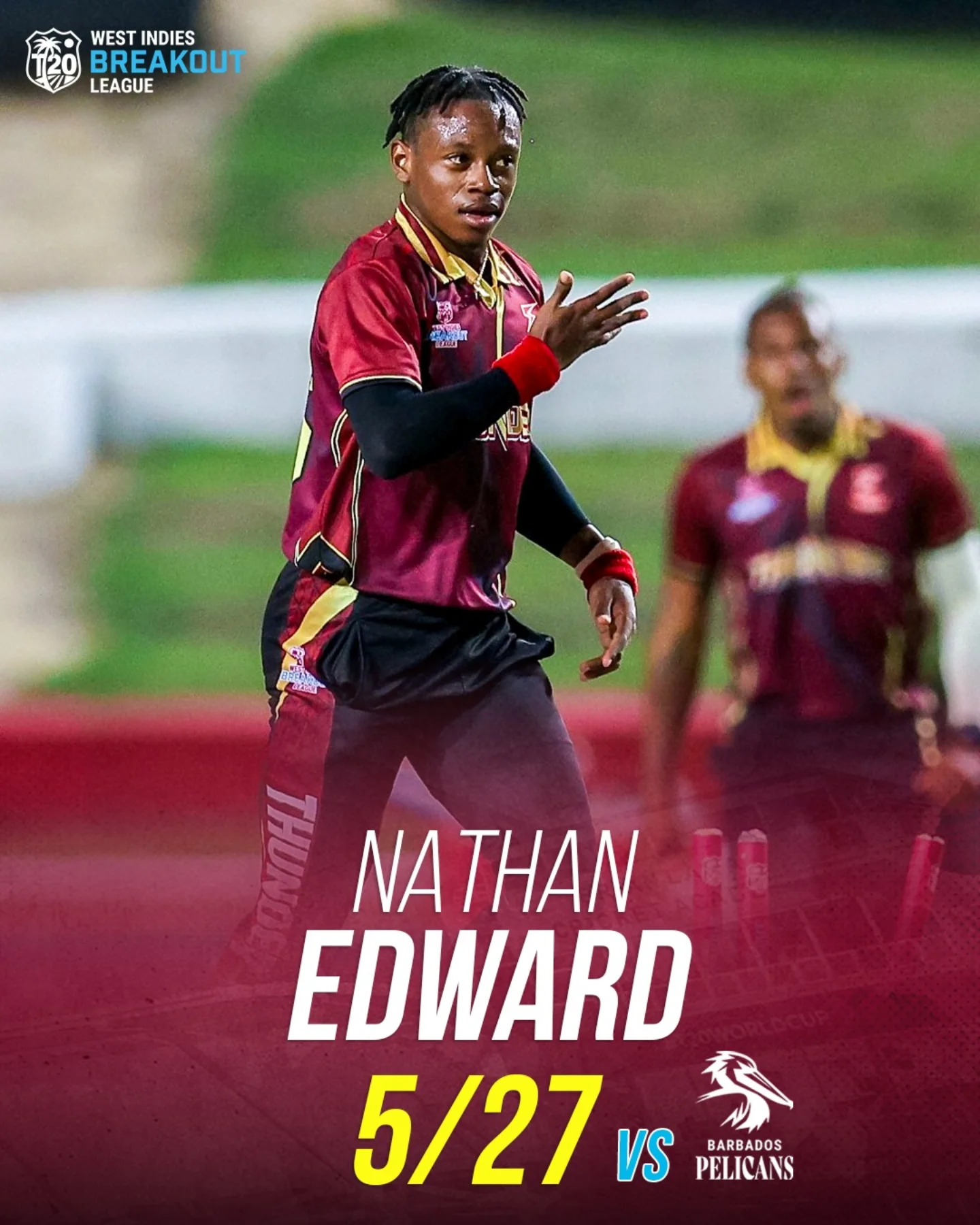 Nathan Edward’s Five-Wicket Haul Ignites Breakout League Nathan Edward's record-breaking five-wicket haul shines in Breakout League at CPL25 now!!