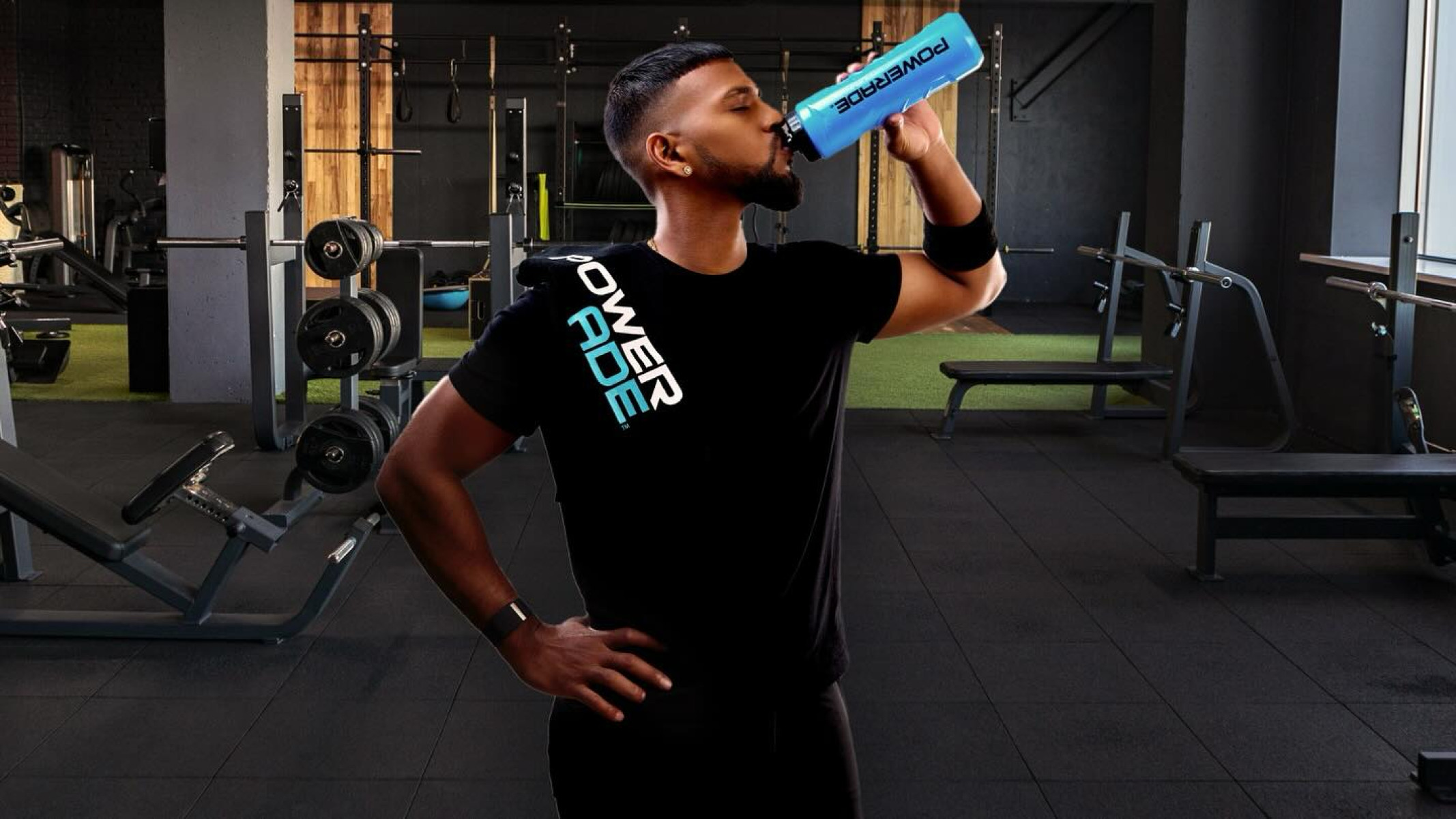 Nicholas Pooran Energizes Gym Session With Powerade Nicholas Pooran fuels gym power with a crisp Powerade sip, energizing his intense workout.