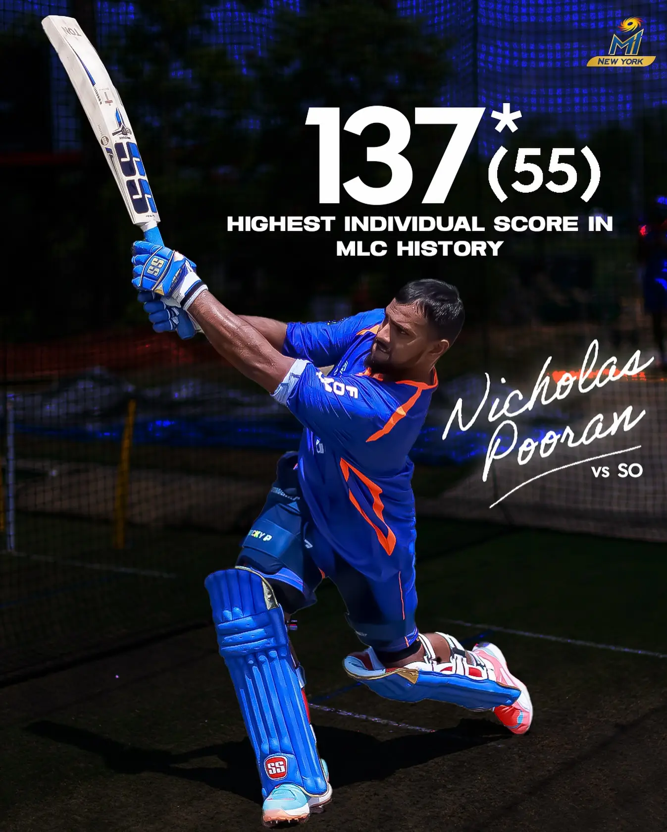 Nicky P Smashes Another MLC Record An unforgettable day as Nicholas Pooran continues to dominate on field for MI New York.